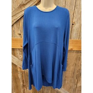 Chicos XLP (3P) tunic dress with pockets blue long sleeve Career Casual PETITE ^